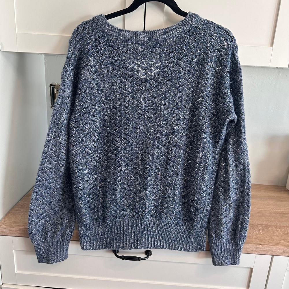 Old Navy V-Neck Pointelle Sweater Women S‎ Spacedye Chevron Open Knit Minimalist - Picture 2 of 9